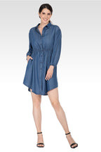 Nora Women's Long Sleeves Buttoned Down Elastic Waist Shirt Dress