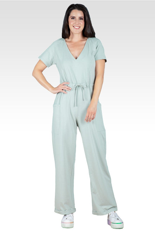 Wendy French Terry Sage Green Easy Fit Sweat Lounge Jumpsuit