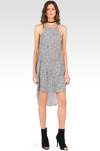 Women's Black & White Tribal Print Racerback Dress with High-Low Hem