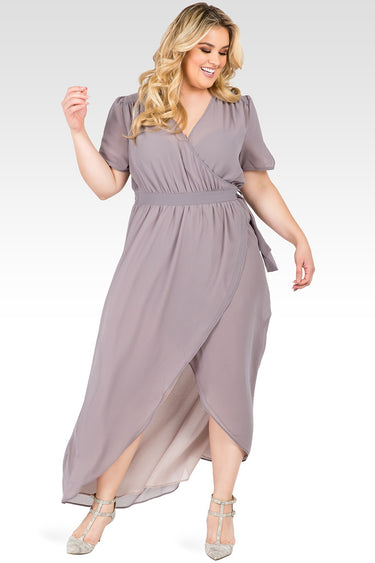 Plus Size Dark Grey V-Neck Wrap Maxi Dress 