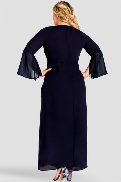 Plus Size Norah Split Bell Sleeve Maxi Dress - Midnight Blue Chiffon