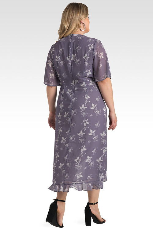 Standards & Practice Plus Size Lavender Sheer Flutter Sleeve & Ruffle Hem Wrap Dress 