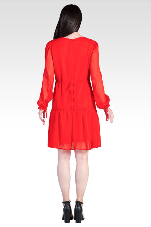 Blair Chiffon Long Sleeve Tiered Prairie Mini Dress - Tiger Lily