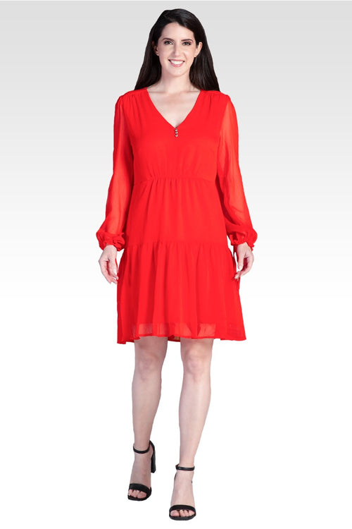 Blair Chiffon Long Sleeve Tiered Prairie Mini Dress - Tiger Lily-4