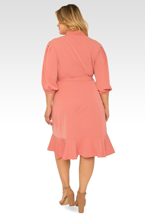 Kylie Plus Size Double Georgette Dusty Pink Ruffles Wrap Midi Dress