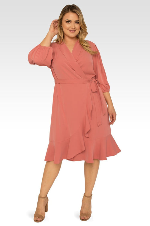 Standards & Practices Women's Double Georgette Ruffles Wrap Midi Dress in Dusty Pink Standards & Practices Women's Double Georgette Ruffles Wrap Midi Dress in Dusty Pink