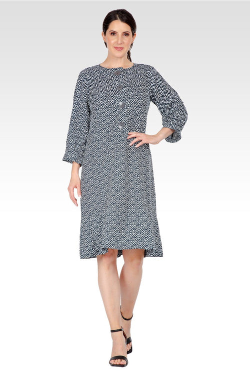 Victoria Women's Pullover 3/4 Sleeve Flounce Pleated Hem Mini Dress