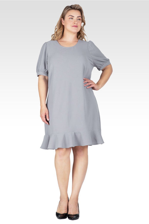 Adeline Women's  Plus Size Puff Sleeves Drop Waist Ruffle Hem Mini Dress