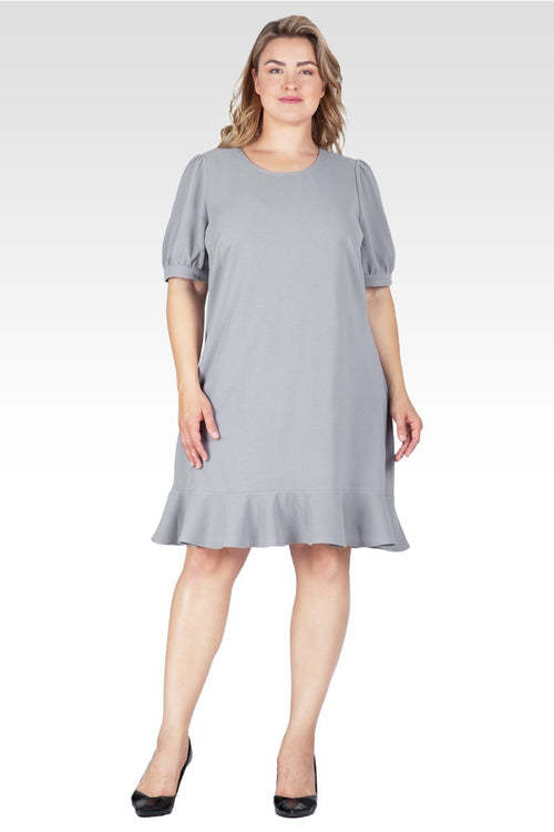 Adeline Women's  Plus Size Puff Sleeves Drop Waist Ruffle Hem Mini Dress