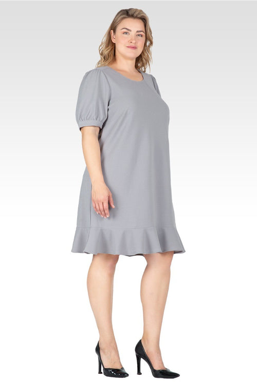 Adeline Women's  Plus Size Puff Sleeves Drop Waist Ruffle Hem Mini Dress