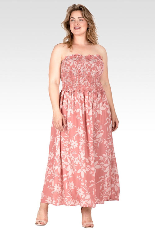 Layla Women's Plus Size Spaghetti Strap Smocked Bodice Maxi Dress