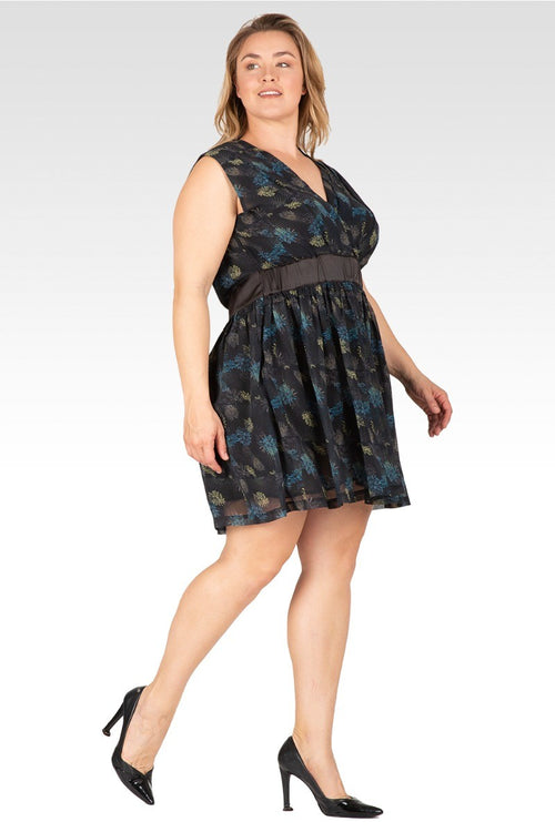 Delilah Women's Plus Size Faux Wrap Sleeveless Empire Waist Mini Dress