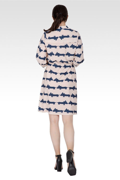 Zoey Women's Mini Dress With Cute Dog Print And Adjustable Waist Band