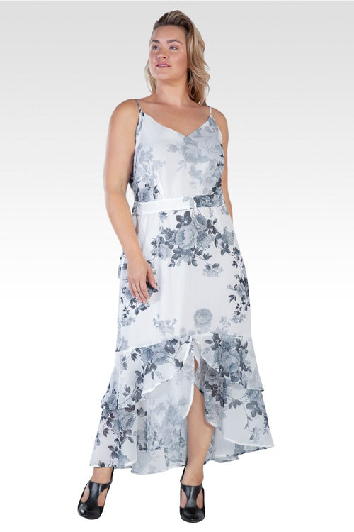 Samara Women's Plus Size Floral Print High-Low Ruffle Hem Maxi Dress