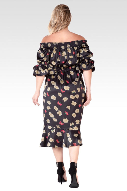 Eudora Women's Plus Size Floral Print High-End Satin Midi Dress