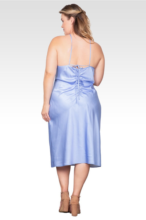 Plus Size Solid Halter Straps Slip Midi Dress