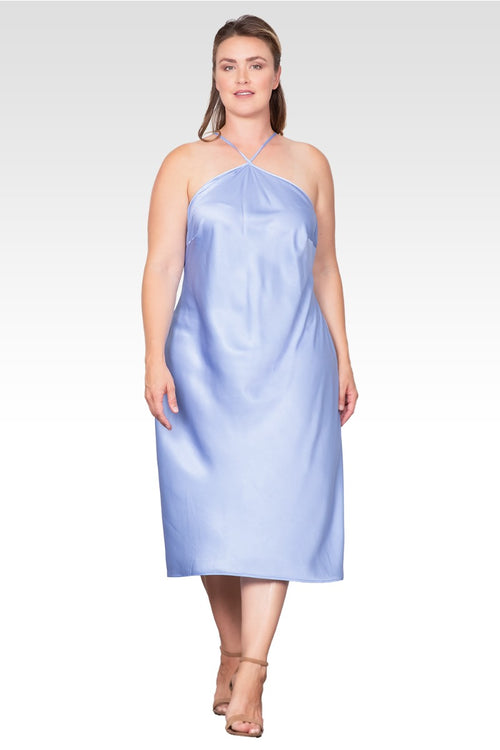 Plus Size Solid Halter Straps Slip Midi Dress