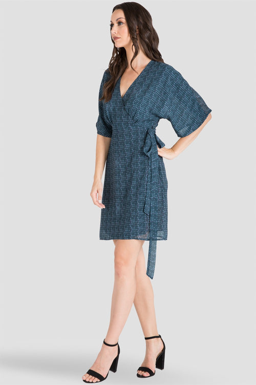 Women's Gray Snakeskin Knee Length Kimono Chiffon Wrap Dress 