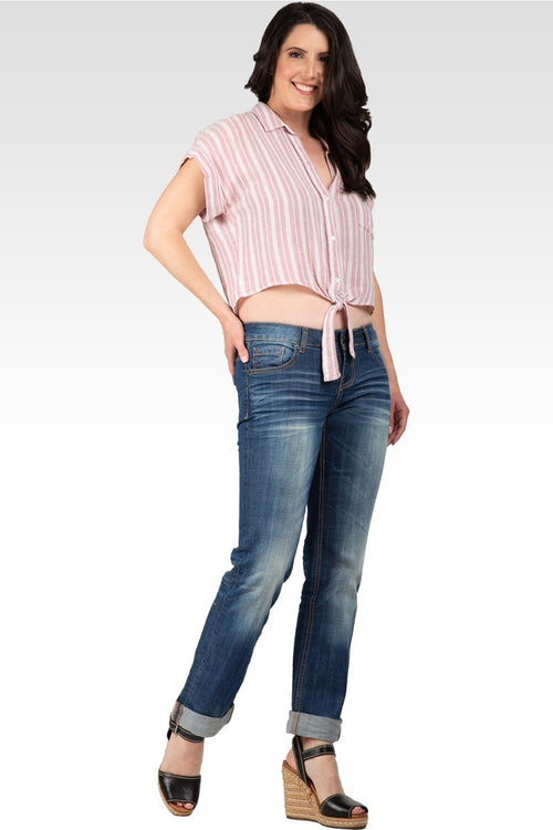 X-Boyfriend Heavy Hand Sand Whisker Detail Rolled Jeans