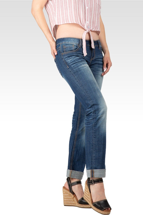X-Boyfriend Heavy Hand Sand Whisker Detail Rolled Jeans
