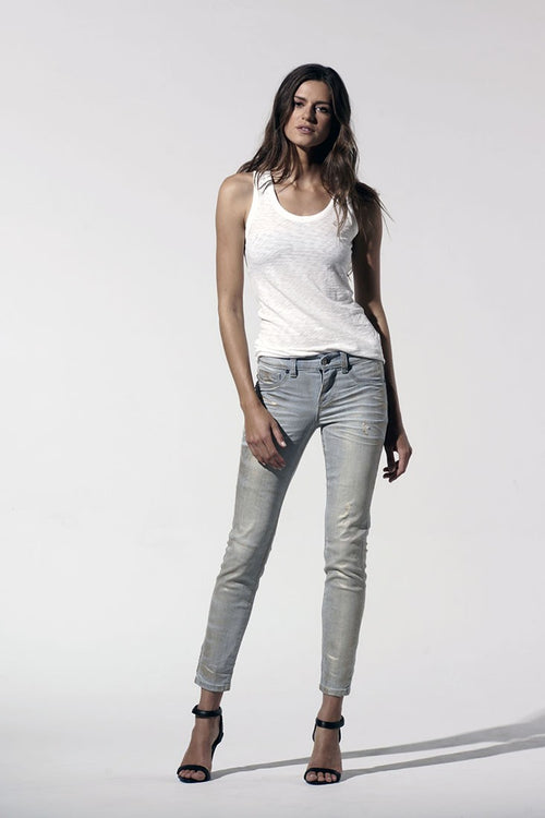 Women Light Wash Metallic Ankle Jeans