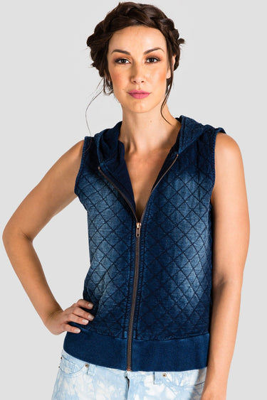 Standards & Practices Contemporary Fashion Women Indigo Quilted Hoodie Vest