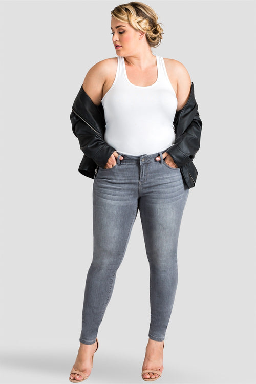 Plus Size Gray Hand Sanded Skinny Jeans