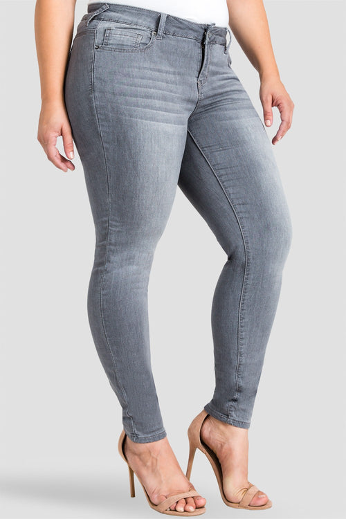 Plus Size Gray Hand Sanded Skinny Jeans