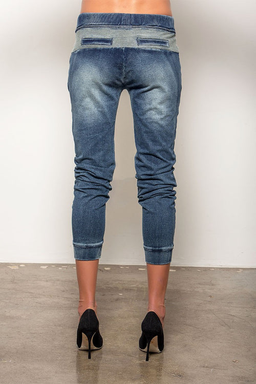 Women Medium Wash Denim Joggers