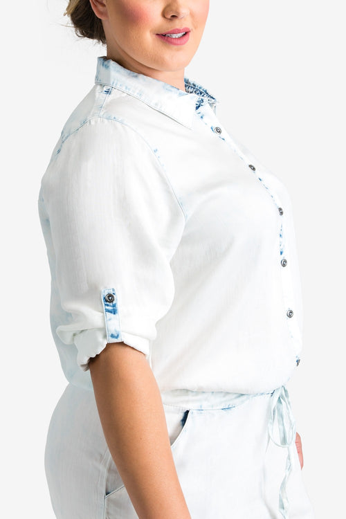Plus Size Women Denim Bleach Long Sleeved Romper
