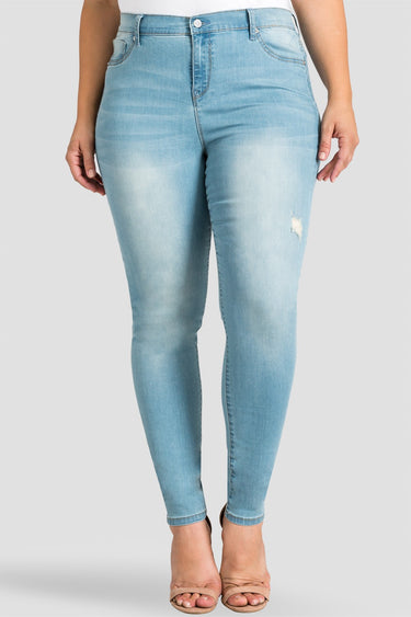 Standards & Practices Plus Size Women's Light Wash Destroyed Denim Jeans 