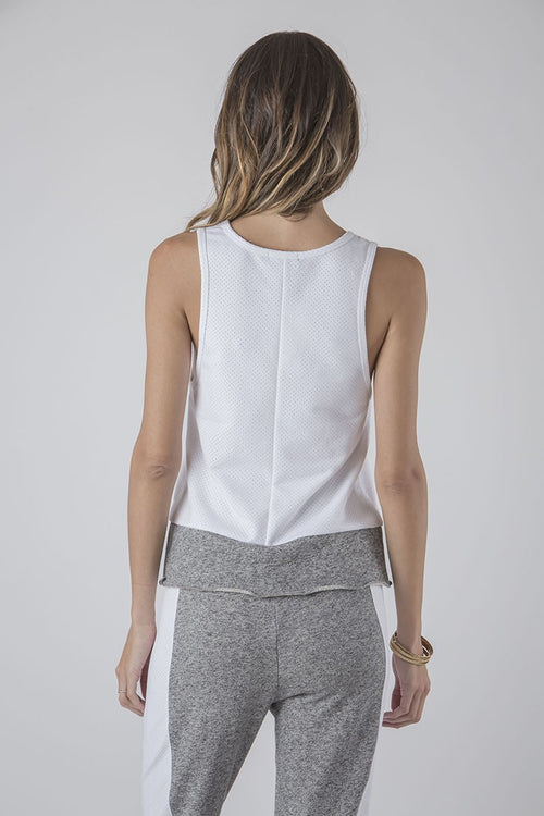 Women White Mesh Boxy Tank Top