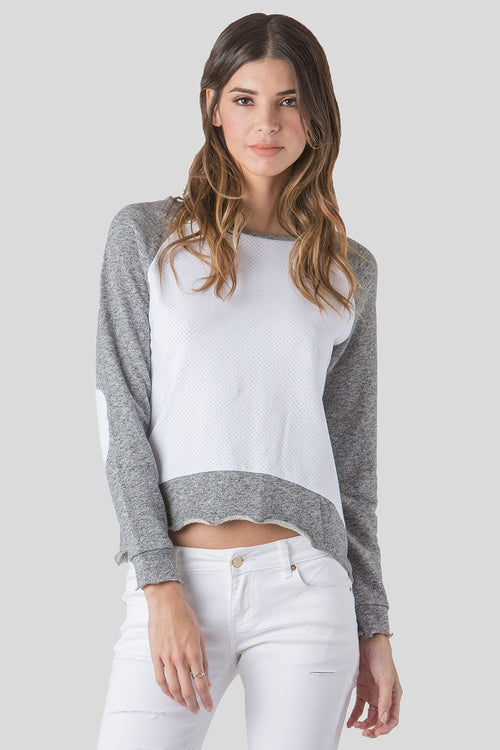 Neesa Arm Patch French Terry Long Sleeve Mesh Top