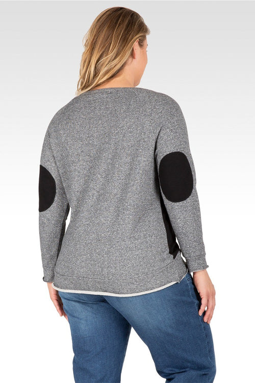 Plus Size Neesa Arm Patch Black With Charcoal French Terry Long Sleeve Mesh Top