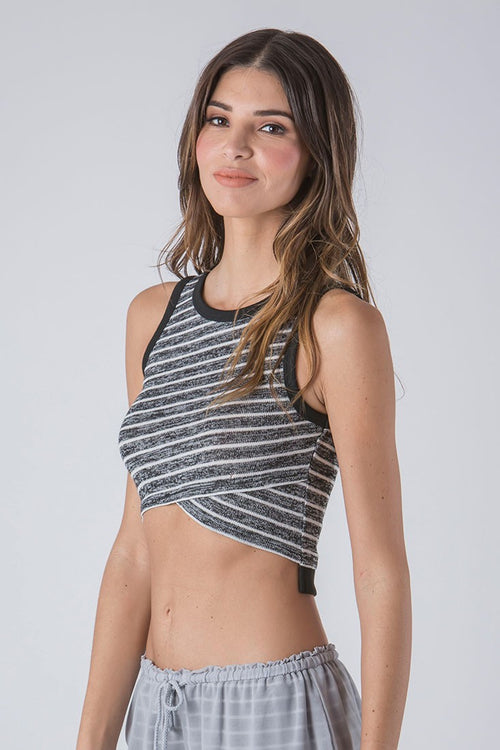 Women Striped Crossover Crop Top 