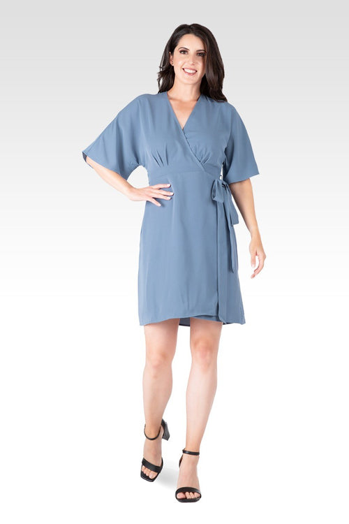 Candice Slate V-Neck Kimono Wrap Midi Dress