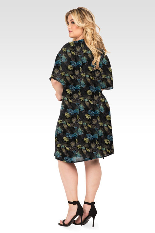 Plus Size Candice Black Sparkler V-Neck Knee Length Kimono Wrap Dress