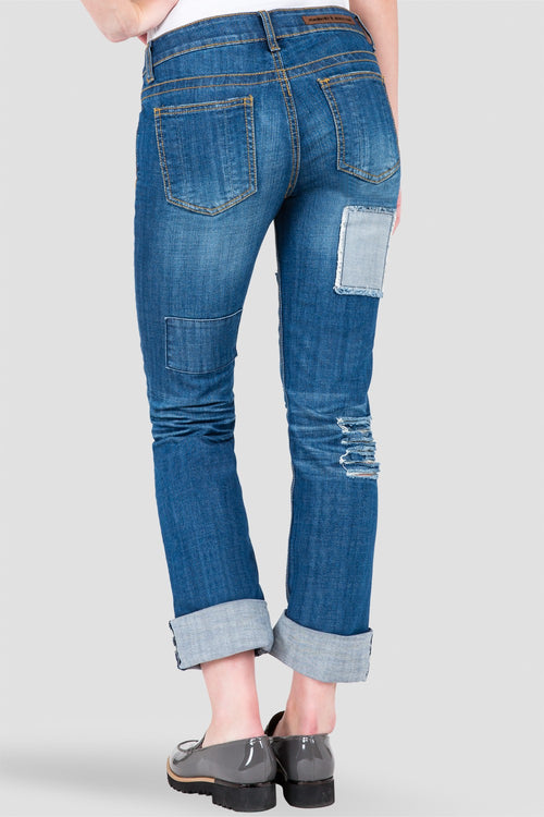 X-Boyfriend Destroyed Patched Low Rise Jeans