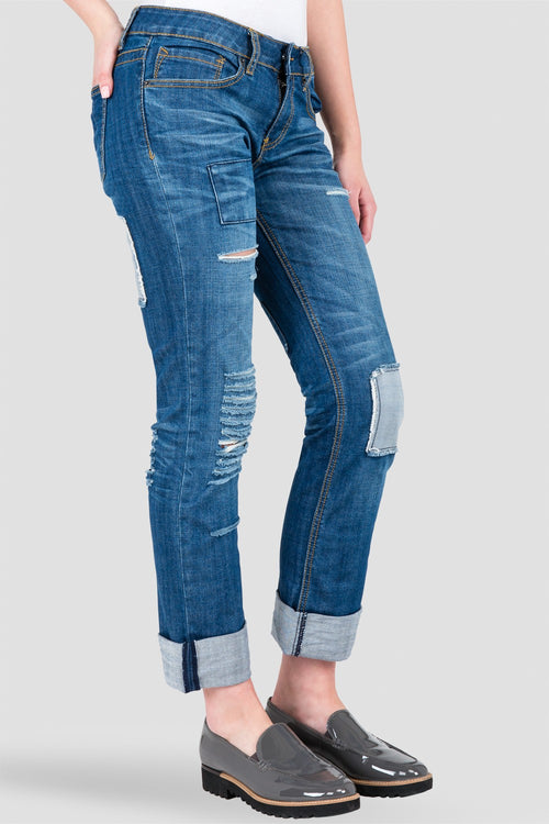 X-Boyfriend Destroyed Patched Low Rise Jeans