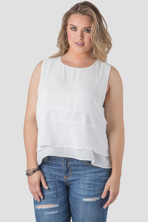 Plus Size Women White Vegan Leather Top