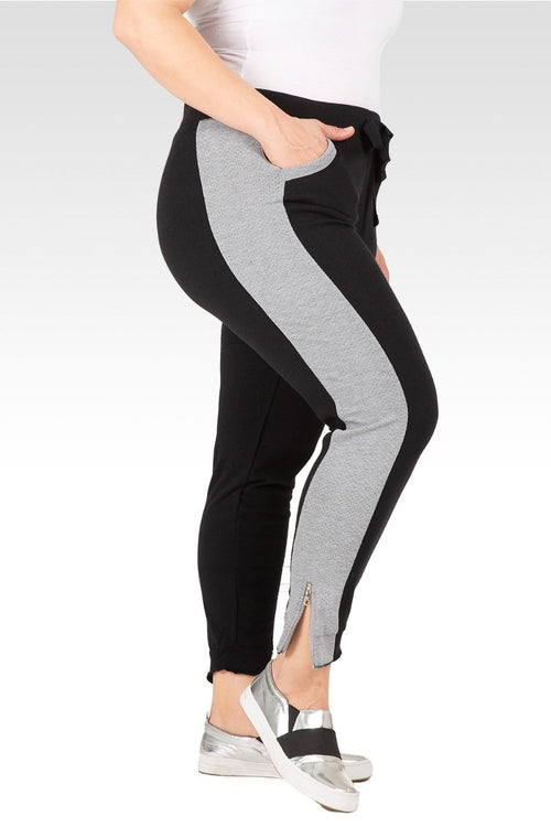 Sami Black French Terry With Grey Mesh Side Ankle Zip Pull On Jogger Pants