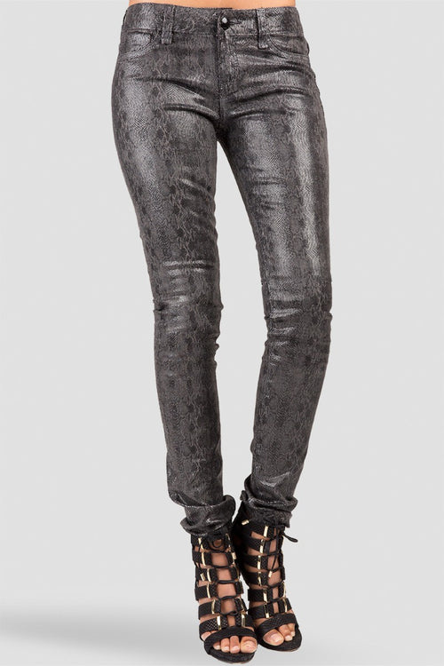 Black Snake Print Coated Skinny Jeans
