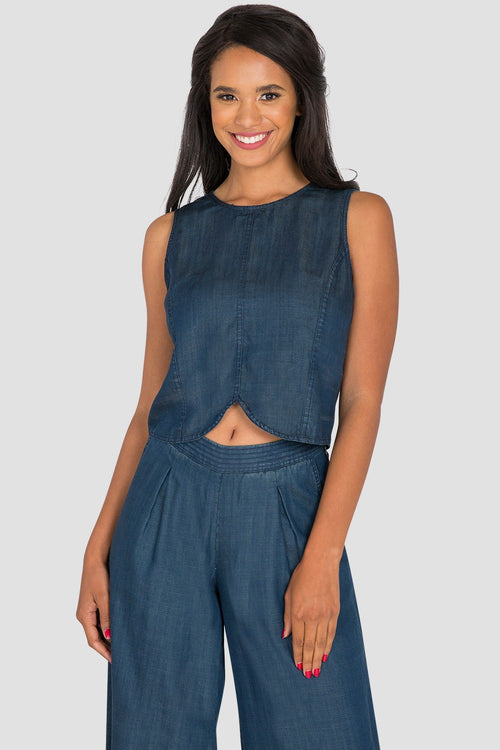 Women's Sleeveless Blue Jean Skimmer Shirt