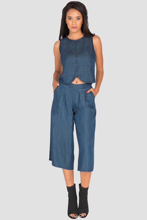 Sleeveless Blue Jean Skimmer Shirt