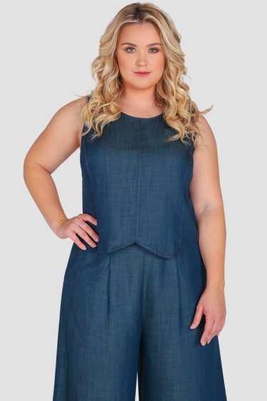Standards & Practices Plus Size Women's Sleeveless Tencel Denim Skimmer Shirt