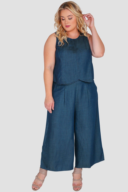 Standards & Practices Plus Size Women's Sleeveless Denim Cropped Shirt