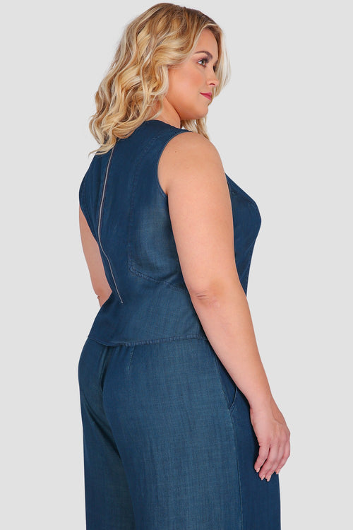 Standards & Practices Plus Size Women's Sleeveless Denim Tencel Cropped Top