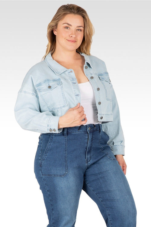 Phoenix Plus Size Easy Fit Denim Cropped Trucker Jacket