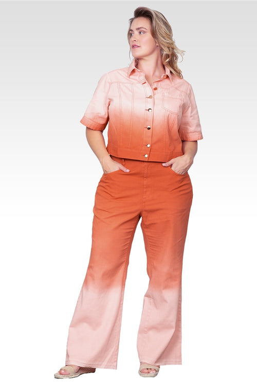 Plus Size Coral Cropped Dip-Dye Denim Jacket