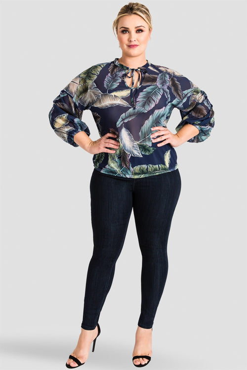 Plus Size Women's Trendy Tropical Leaf Print Chiffon Blouse 